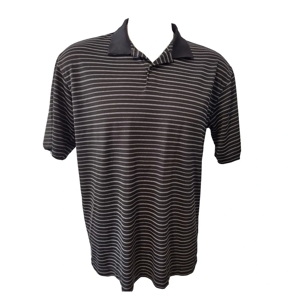 Nike Golf Polo Shirt Men's Large Norm Core Athleisure Black Striped Nike Fit DRY
